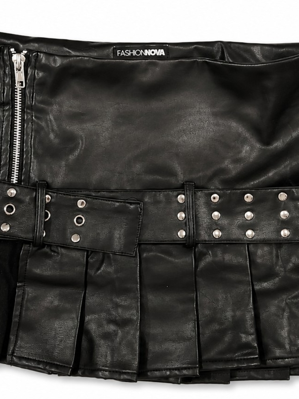 Fashion Nova Black Faux Leather Mini Skirt with Studded Belt